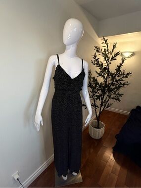 American Eagle Outfitters Black Dot Spaghetti-Strap Wide-Leg Jumpsuit M
